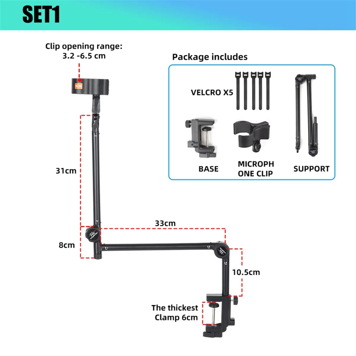 ABJG-حامل ميكروفون تسجيل قابل للطي، حامل ذراع مقص معلق مع طاولة بمشبك ميكروفون