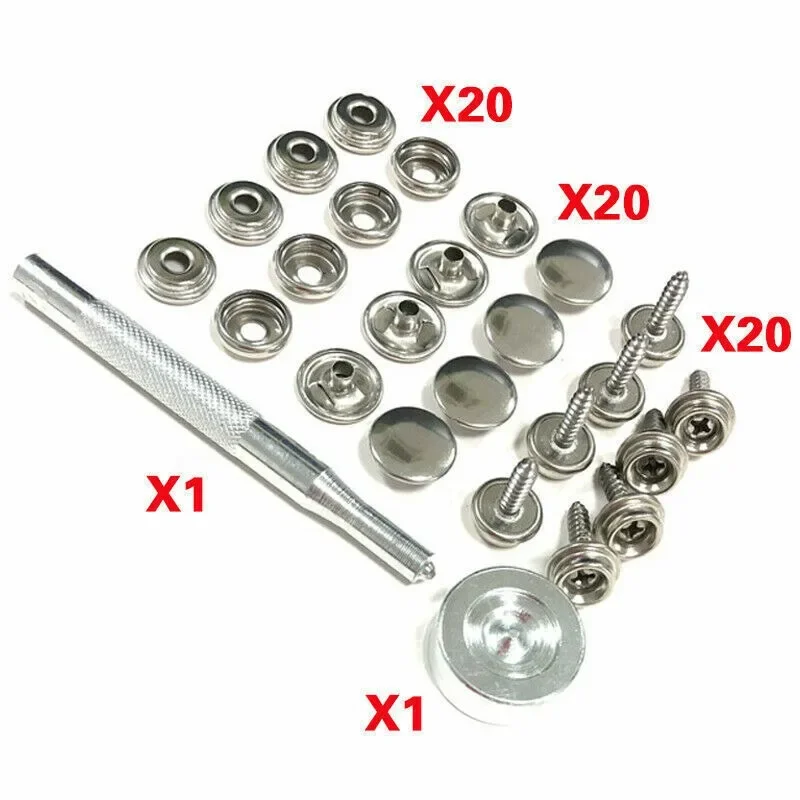 62PCS Stainless Steel Canvas Boat Cover Snap Button Heavy Duty Snap Button Kit with Tool Tent Yacht Screw Buckle Snap Button Set
