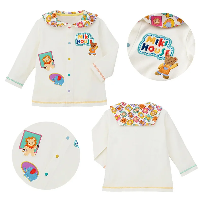 

Base Shirt Spring and Autumn New Men's and Women's Children's Bear Lion Full Print Navy Collar Long-sleeved Shirt