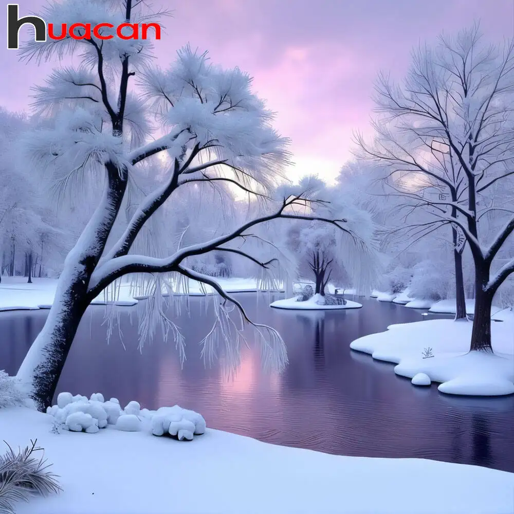 HUACAN Rime Landschaft Diamant Malerei Schnee Fluss Diamant Mosaik Kunst Wald Komplettset Handgemachtes Geschenk
