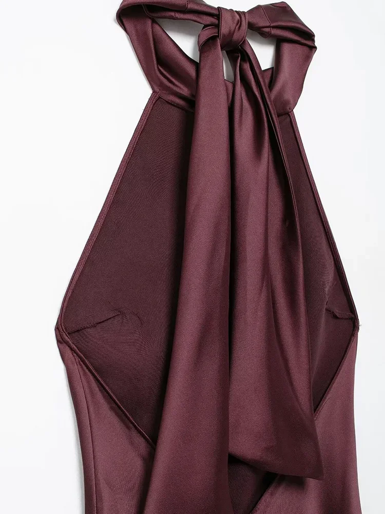 Willshela, vestido Midi plisado con cremallera y espalda descubierta morado a la moda para mujer, vestidos Vintage sin mangas con cuello Halter para mujer, vestidos elegantes para mujer