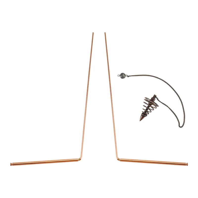 -AS58 2Pcs Copper Dowsing Rods Set Spiritual Divining Rods Flexible Copper Rod Dowsing Spirit Rods Kit With Pendulum Pendant