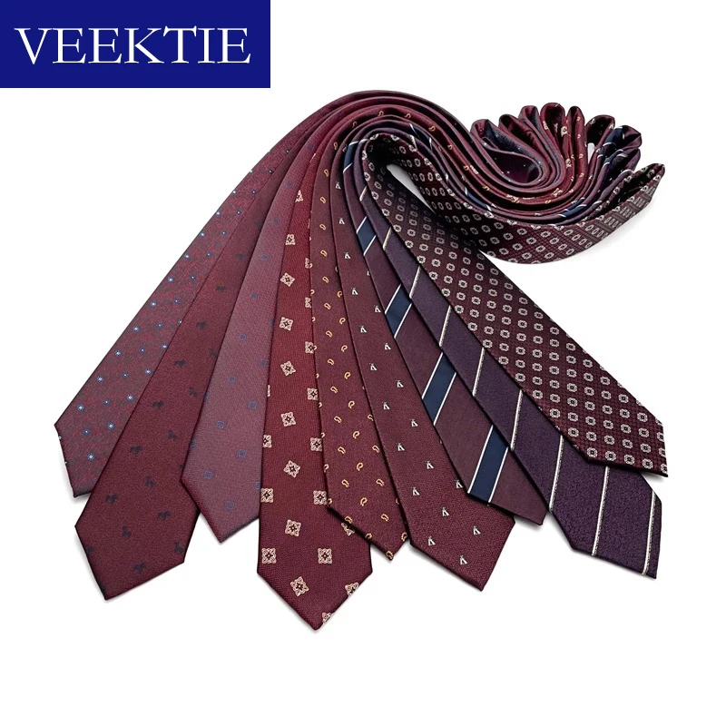 VEEKTIE Brand Red Necktie Men Pattern Wedding Groomsmen Formal Business Party Texudo Suits Paisley Floral Shirts 8CM Vintage