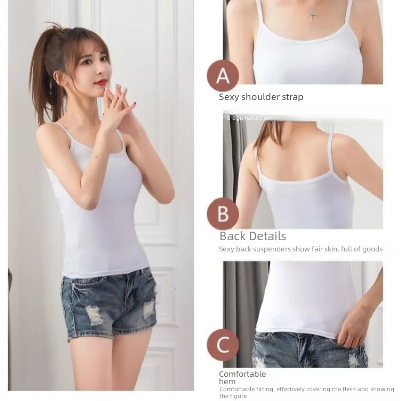 2022 Spring and Summer Camisole Women's Solid Color Outerwear Running Volume Inner Match Sexy Small Sling Bottoming Shirt Women'