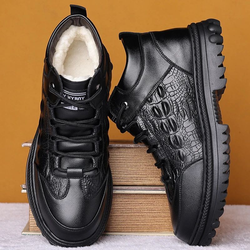 

Wool snow cotton shoes, high top leather shoes, men's shoes, casual and plush thick cotton boots, warm winter shoes, thick soles