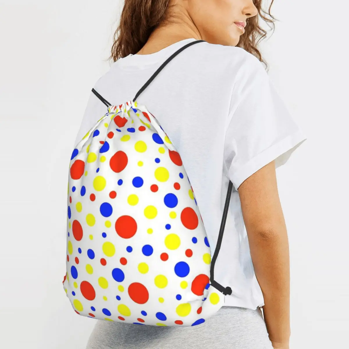 Primary Colors Polka-dots Backpacks Portable Drawstring Bundle Pocket Shoes Bag Book Bags for Man Woman School