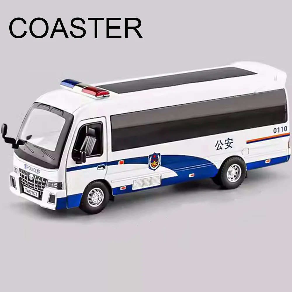 

1:32 Scale COASTER Police Cars Models Toys Alloy Diecast Miniature Vehicles Light Music Wheel Pull Back Car Kids Festival Gifts