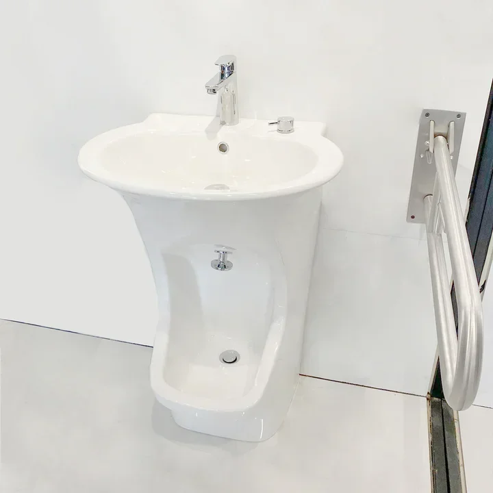 Rectangular sink sanitary furniture for Muslim bathing, with urinal and basin