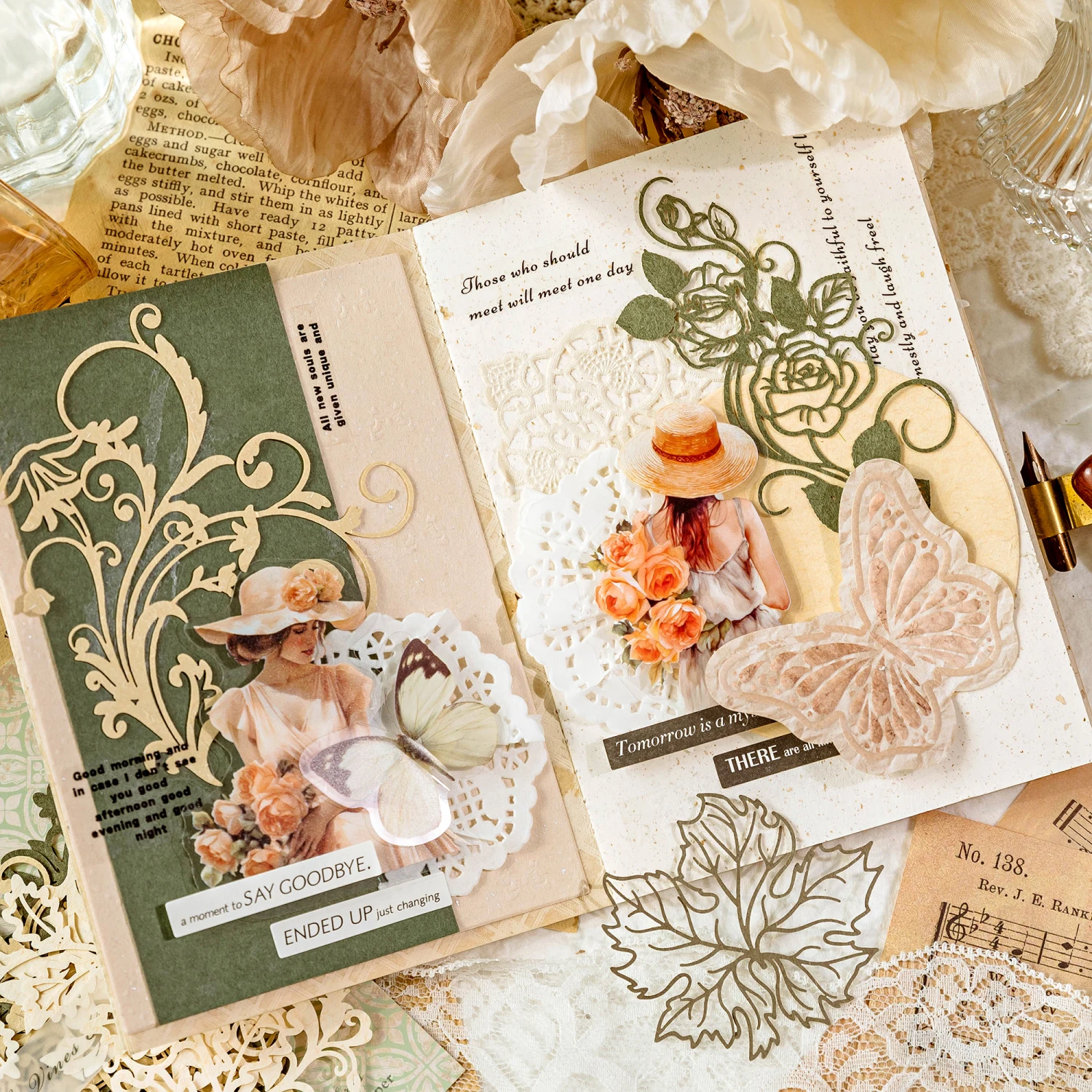 10 pcs Diy Scrapbooking paper Plants flowers Lace Decoration paper Hollow Card Collage material cards DIY hand made craft paper