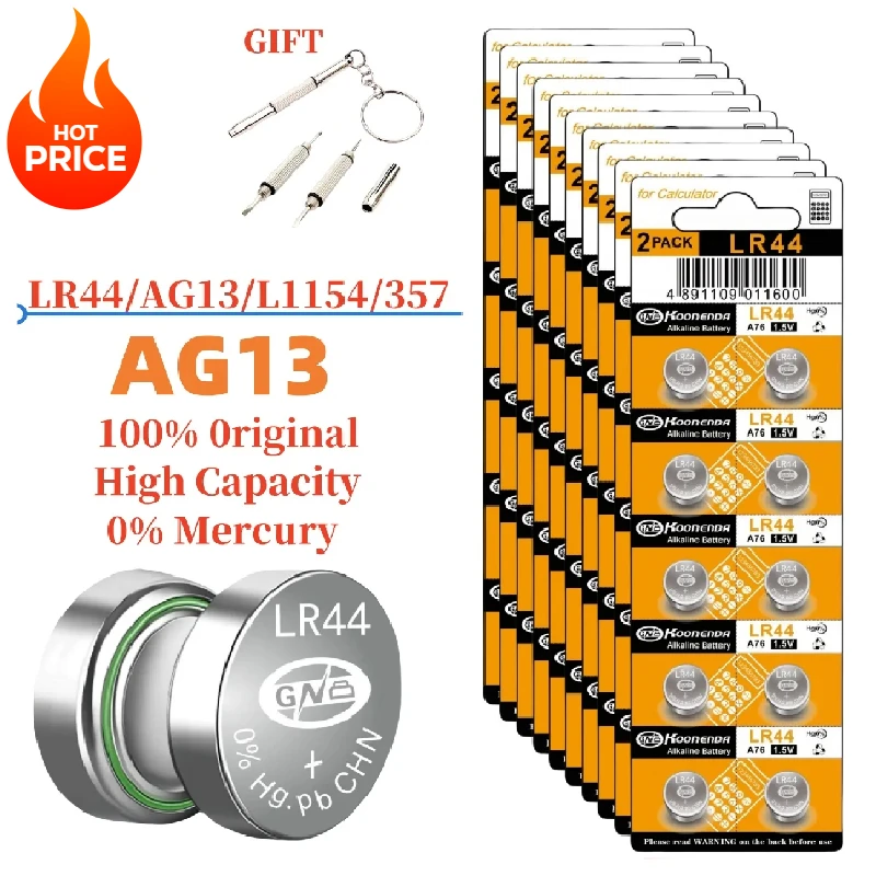 2-100PCS AG13 LR44 Battery 357 303 SR44 L1154F A76 Button Coin Cell Batteries for Watches Blood Glucose Meter Toys Music Books