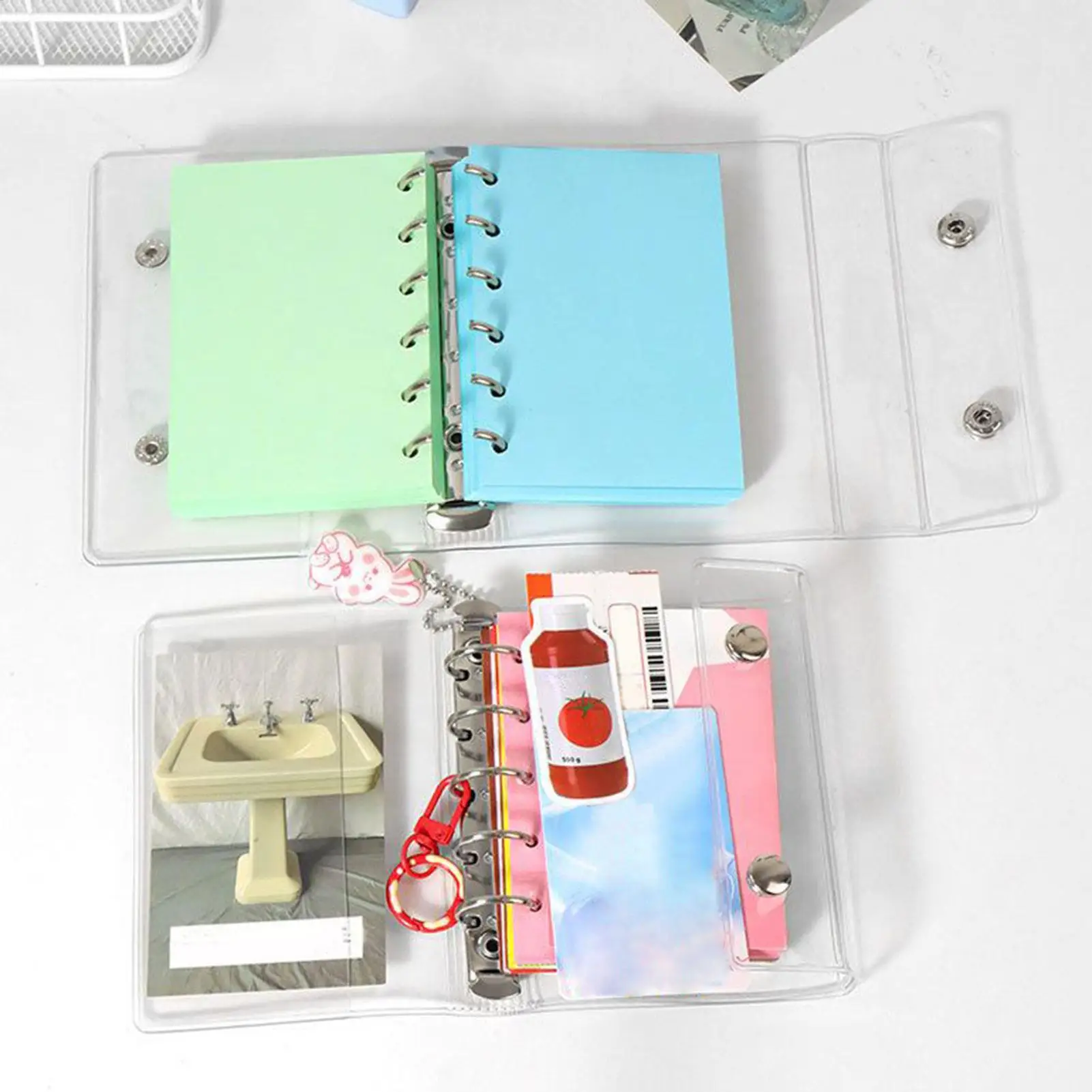 Picture 4: 6-Ring PVC Binder Cover, Clear A6/A7 Notebook Closure for Loose Leaf Folder Photocard Scrapbook Photo Document Budget Organizer