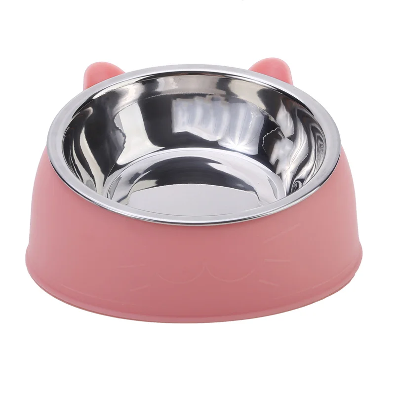 Cute Cat Dog Bowl Protect Cervical Spine Oblique Mouth Pet Stainless Steel Fall-resistant Food Bowl Puppy Feeder Pet Supplies