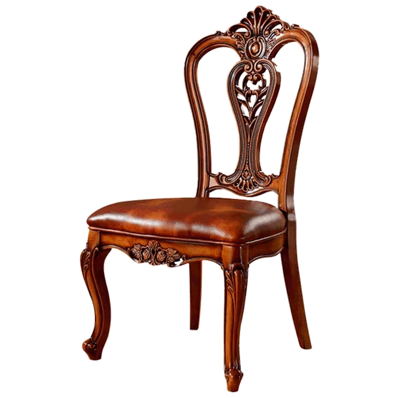 European-style Dining Chair Leather Solid Wood American Leisure Backrest Armchair Hotel Coffee Negotiation Chair Leather Chair