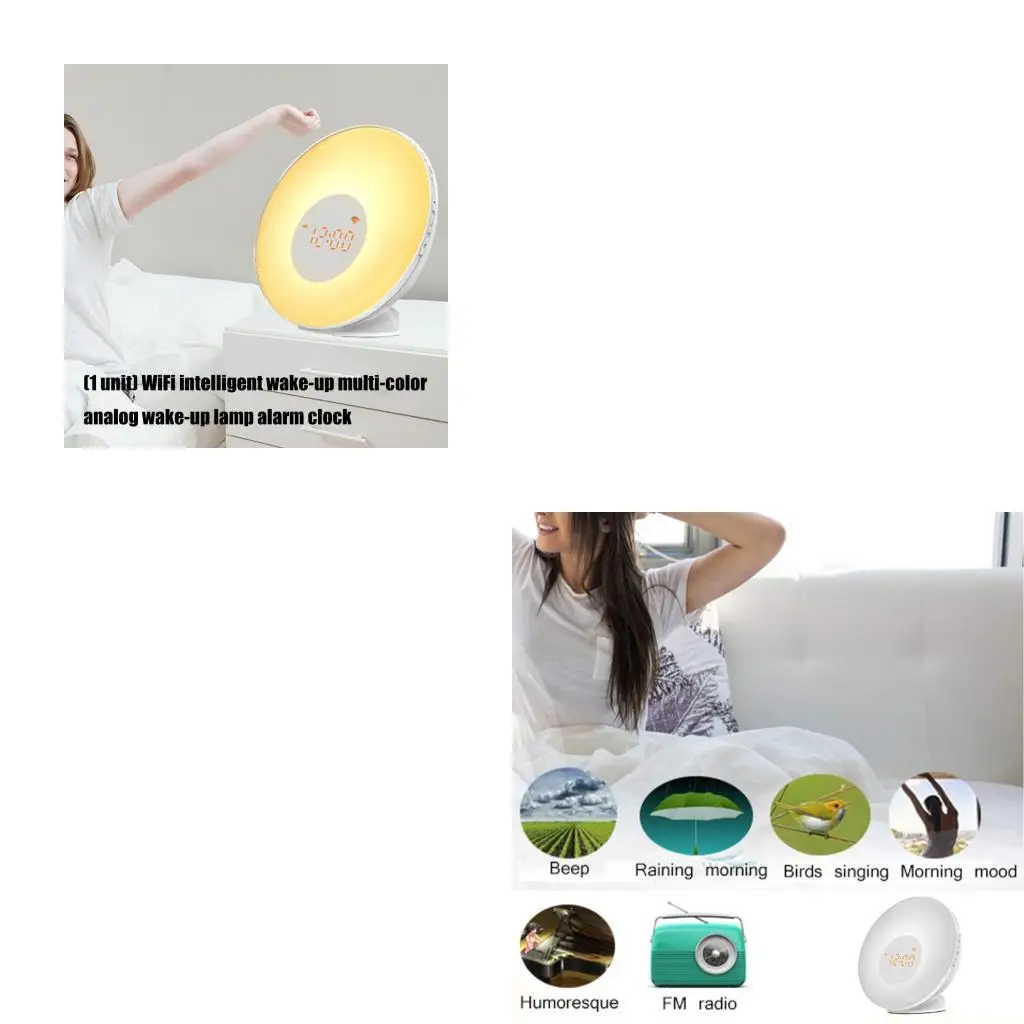 QX2E WiFi Intelligent Wake Up Light Alarm Clock Sunrises Simulation Color Mood Lamp