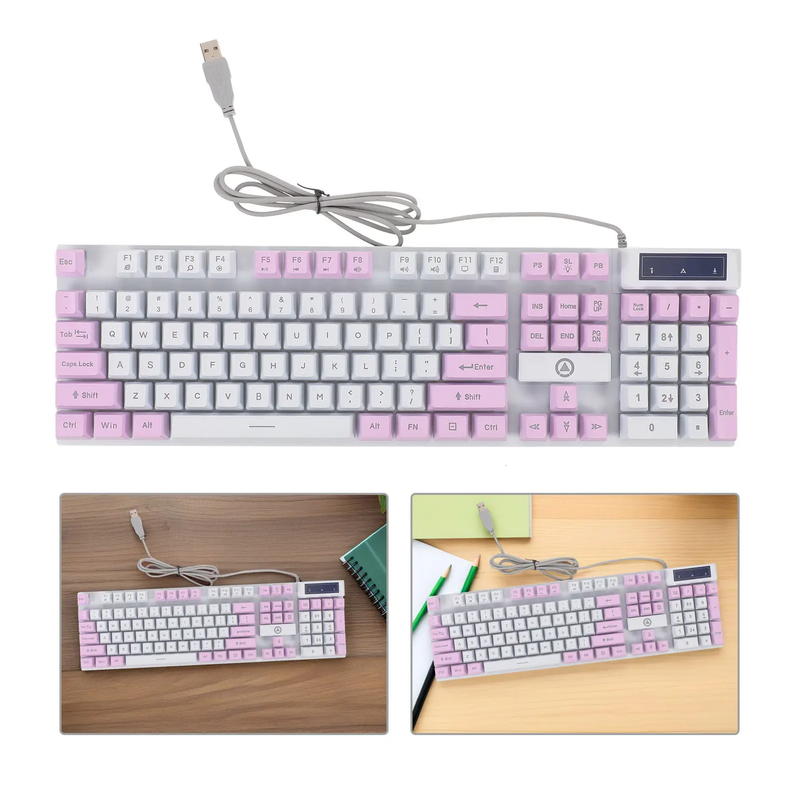 Teclado para jogos, 104 teclas, mecânico, com fio, retroiluminação RGB, USB, para PC e portátil, design retro de máquina de escrever, teclado para jog