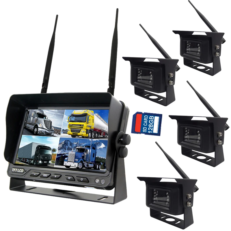 

AHD 2.4G Wireless 9 Inch Car Monitor Quad Image Split Display Monitor for Minibus Truck Car