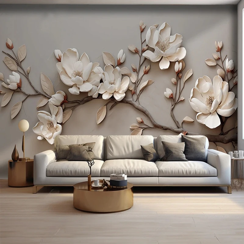 

Custom Mural Wallpaper Home Decor Nordic Abstract Relief European Flowers Living Room Bedroom TV Background Decor Wall Paper 3D