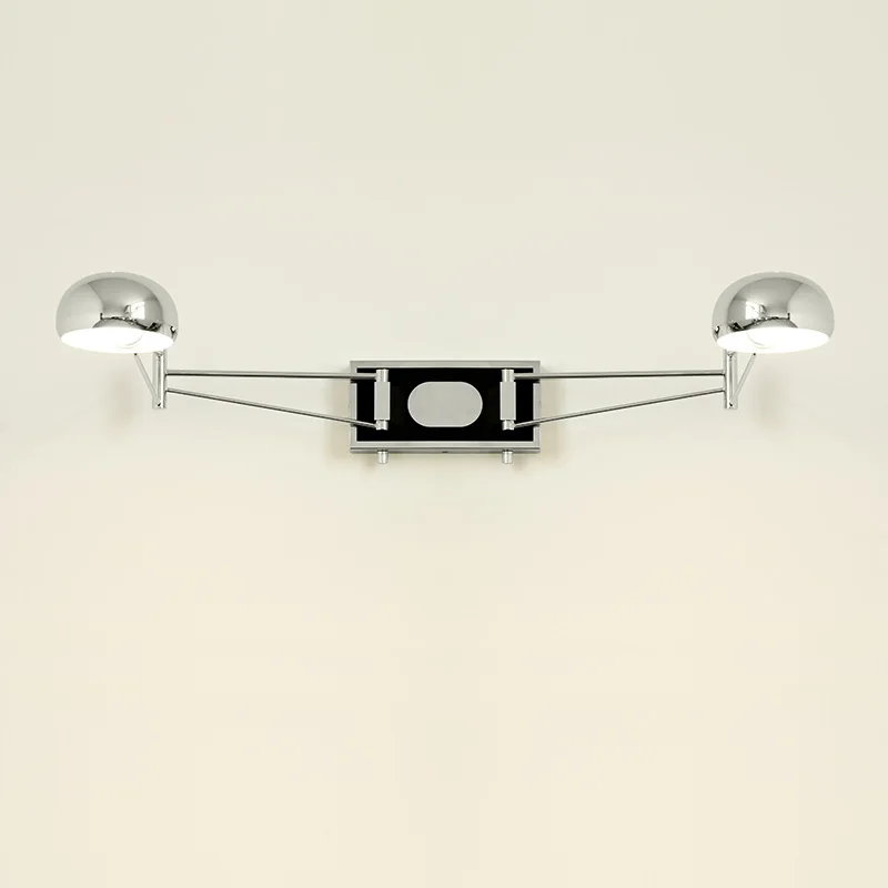 chrome  2-Arm Swing Wall Sconce with switch bedroom indoor metal wall lamps study  Reading Lights ajustable totel Wall lighting