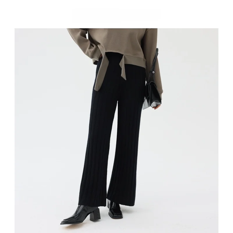

Blank Label High Waist Straight Leg Woolen Casual Pants Women's Autumn Winter Long Bla Textured Pants Commute Sle