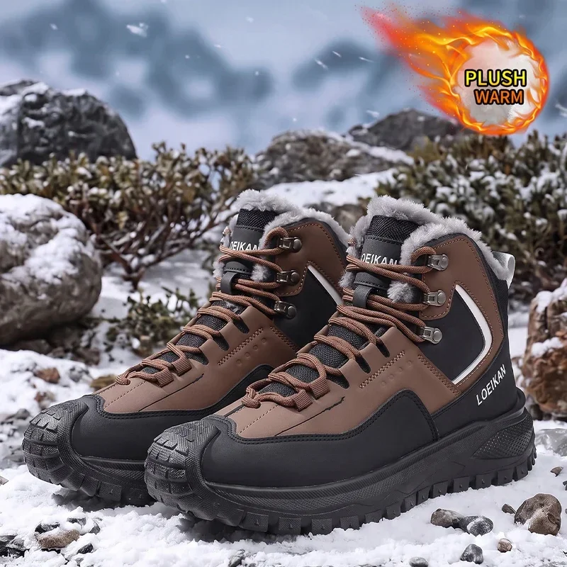Modische Herren-Winterstiefel mit Flauschigem Plüschfutter, Schnürung, Hohem Schaft und Dicker Sohle für Kaltes Wetter – Detail 9