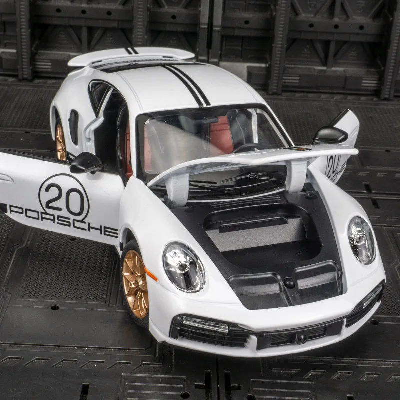 Simulation de voiture de sport Turbo S en alliage métallique moulé sous pression, modèle de voiture, son et lumière, nervure arrière, collection de jouets pour enfants, cadeau, 1:24, 911