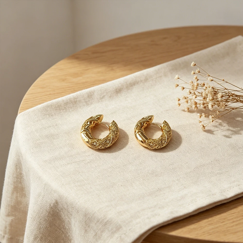 Minimalist Stainless Steel Hoop Earrings with Zirconium Inlay Sparkling Zircon Texture Intersection Design for Ladies Party Jewe