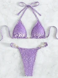 Sexy Mini mikro stringi Bikini lampart aksamitne Bikini kobiet stroje kąpielowe damski strój kąpielowy dwuczęściowy zestaw Bikini Halter kostium kąpielowy