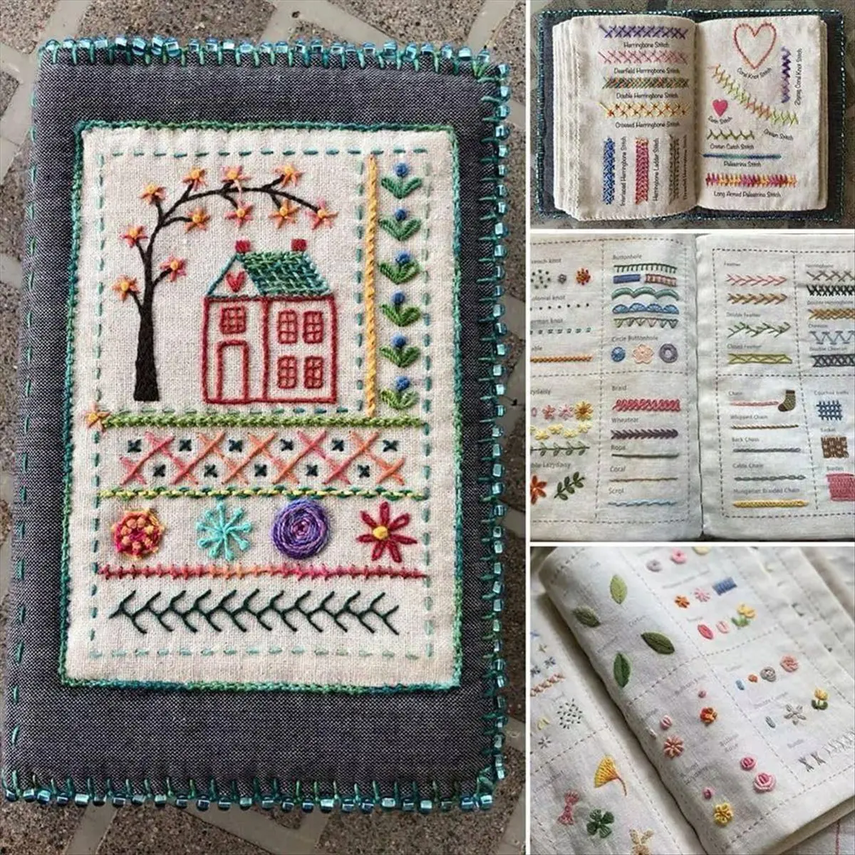 A63K& DIY -Book, -Book Embroidery, Embroidery Craft Gift, with 24 Bundle Embroidery Floss Set, 86 Sewing Patterns