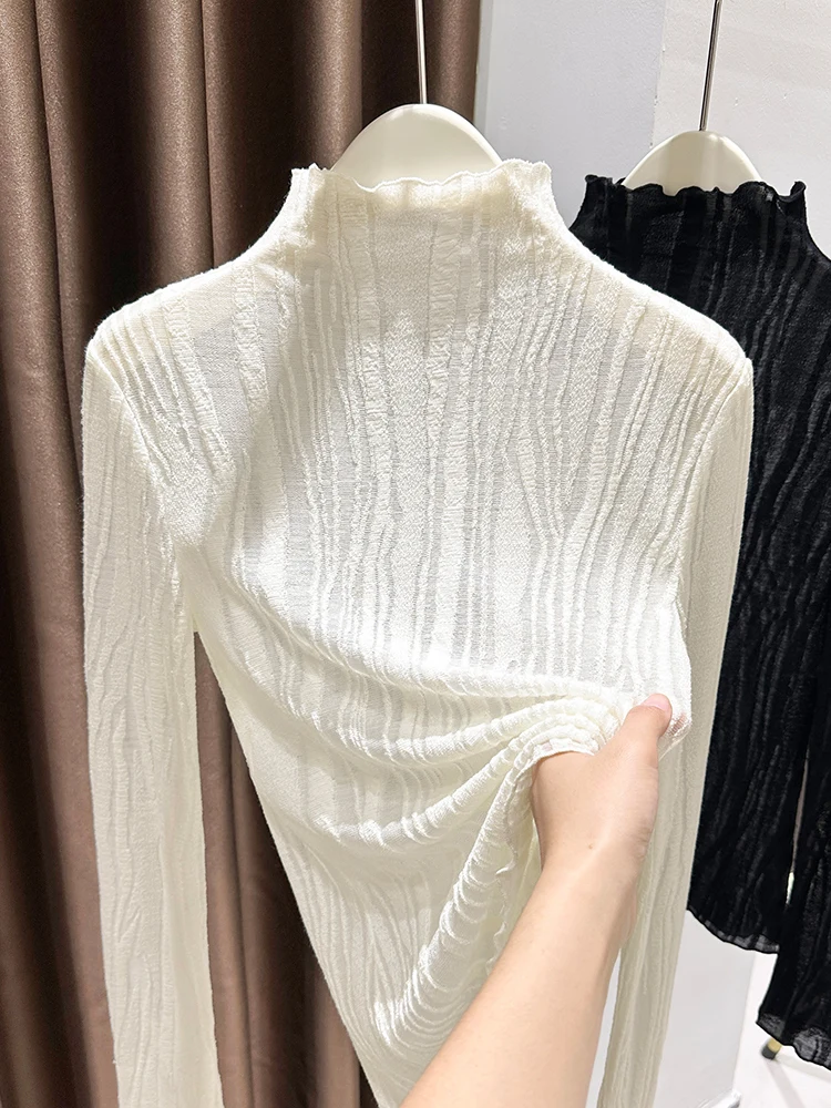 

Ele Lace Embroidery ter Ne Base irt Женская внутренняя одежда Осень Зима Slim Fit Top Faionable Commute Sle Long S...