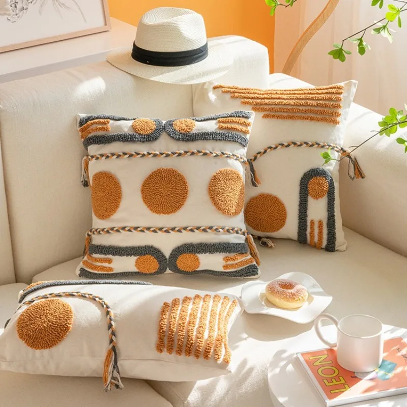 Bohemian Indian Style Tufted Pillowcase Ins Style Simple Scandinavian Model Room Cushion Cover Window Decoration