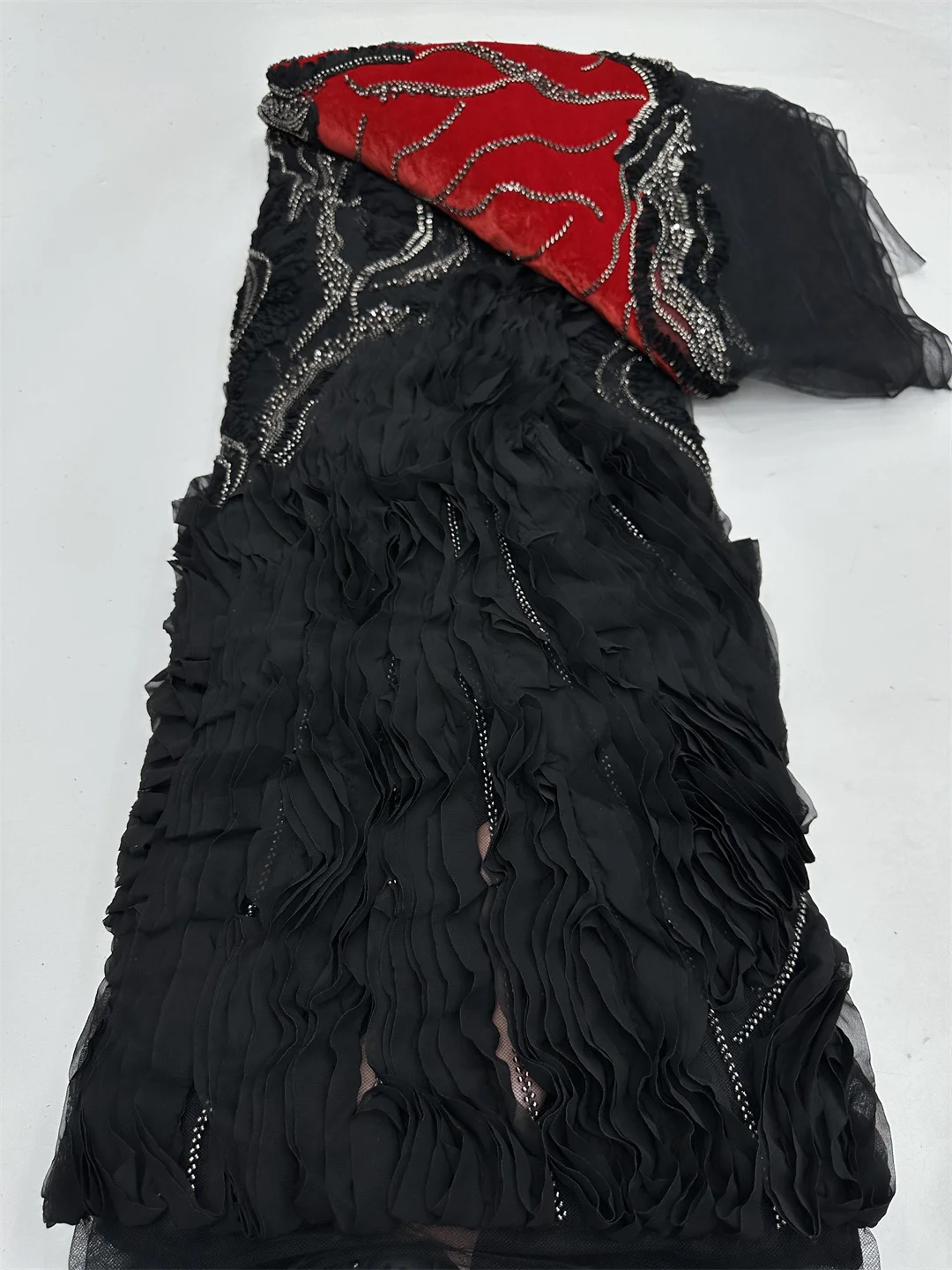 2026 African Nigeria High-Quality 3D Flower Beaded Sequins French Velvet Lace Fabric Nigerian Lace 5 Yards For Wedding Dresses