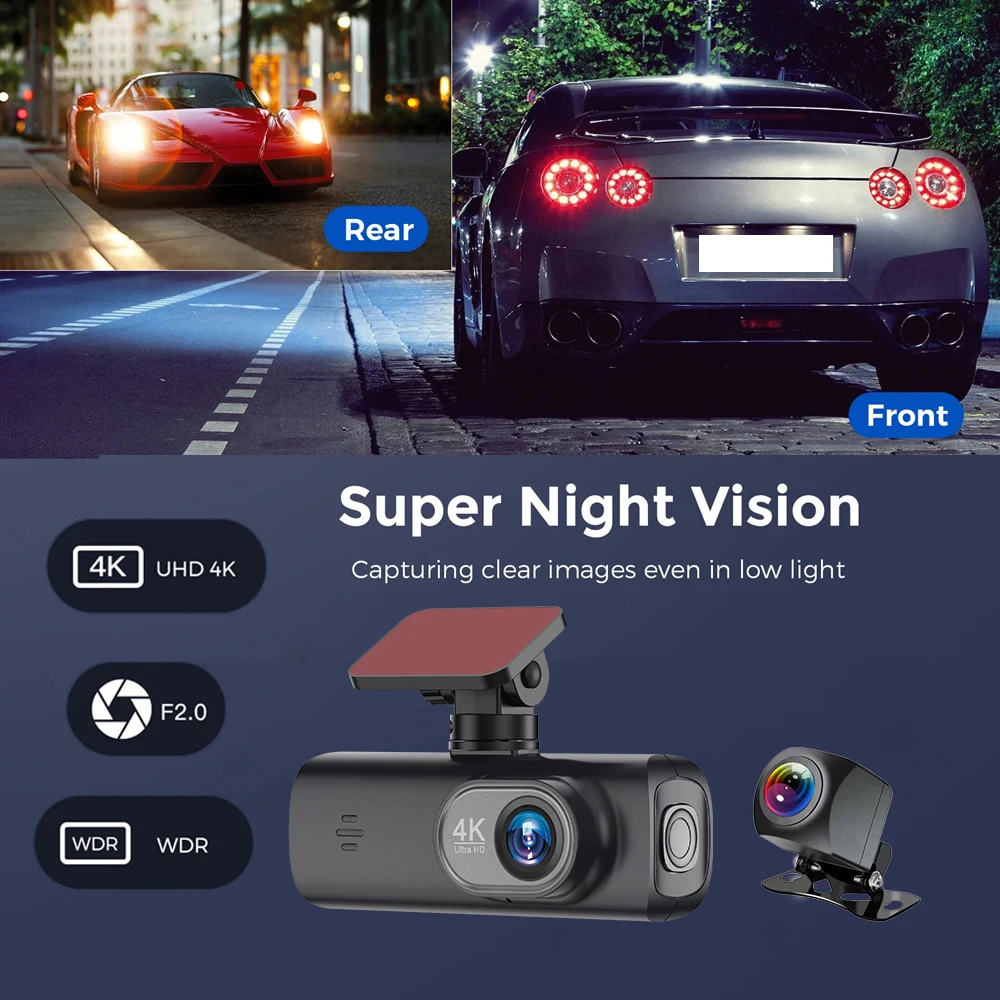 Motur 4K WIFI Dash Cam Mini Car DVR Front and Rear Dual Lens Auto Car Camera with Night Vision G-Sensor 24H Parking Monitor