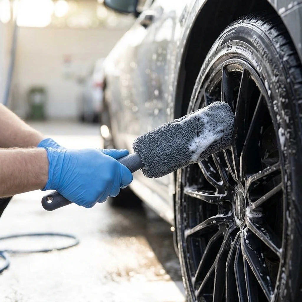 Wheel Cleaning Brush Nylon Bristles Rim Scrubber Tool for Car Detailing Auto Wash SUV Tire Crevice Dirt Removal Durable