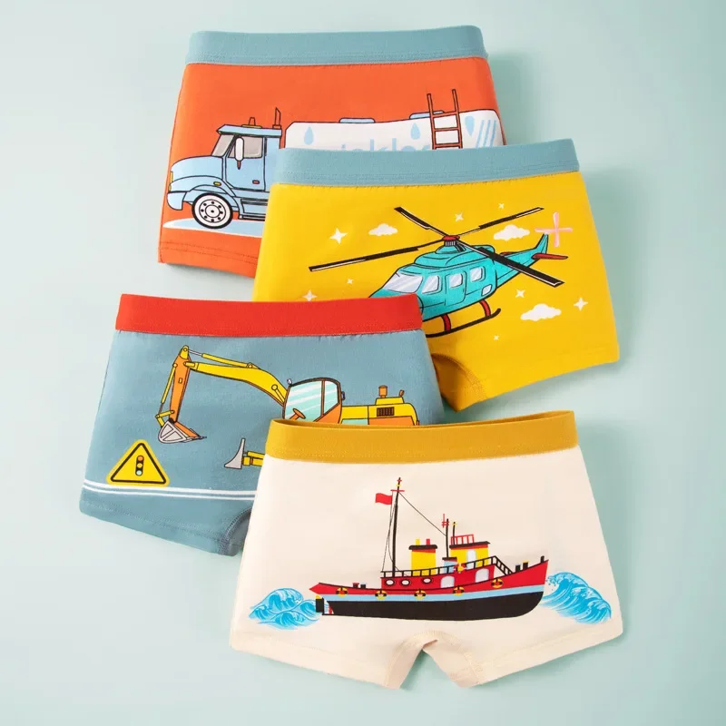 4pcs/Lot Boys Boxer Briefs Kids Cotton Underwear Baby Boy Bathroom Home Underpants Teenager Cartoon Children Panties