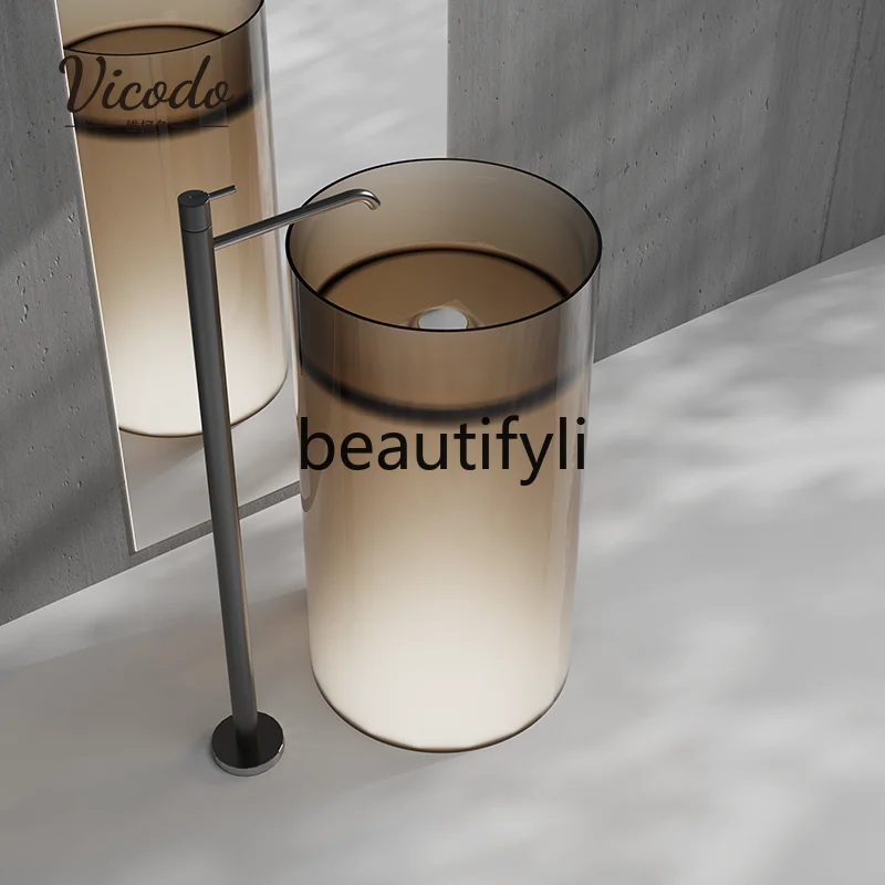 Transparent cylindrical floor-to-ceiling square wash basin Crystal pillar basin Color art wash basin Light luxury style