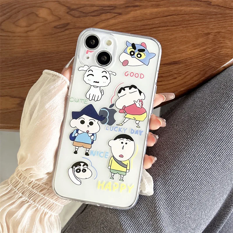 Kawaii Crayon Shin-Chan Phone Case for Iphone15/14/13/12/11 Pro Max Anime Transparent Protective Case Anti Drop Accessories Gift