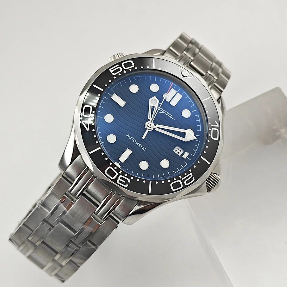 Мужские механические часы 41 мм, черный циферблат, календарь, светящаяся игла, Керамическая рамка, 316L, Матовая нержавеющая сталь