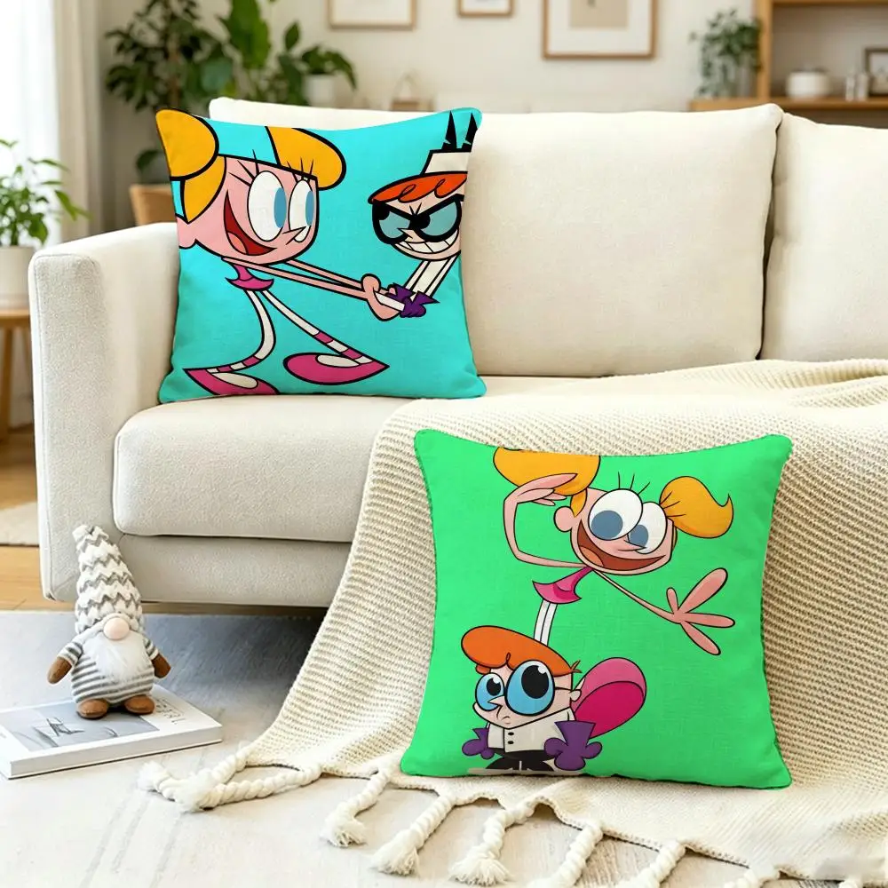 ANIME D-Dexters Laboratory Cushion Cover Anti-dustmite Pillowcase Invisible zipper silky short plush Sofa cushion cover