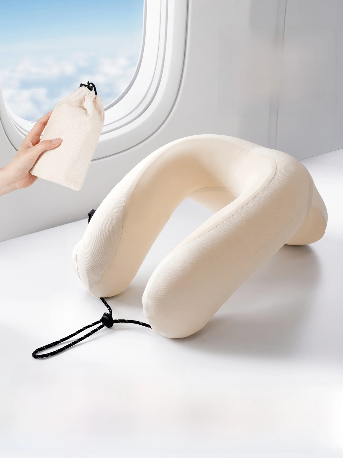 携帯用u字型ネックピロー、旅行用睡眠補助、ポケットサイズ、長距離飛行機旅行用ネックサポートピロー