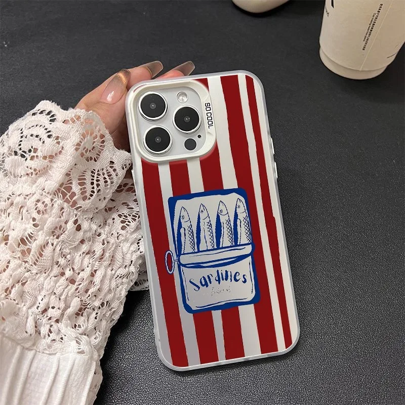 Red Sardine Phone Case for IPhone 18 17 Air 16 15 14 11 Pro Max Plus 13 12 Mini XR 7 Matte Laser Bumper Shockproof Hard Cover