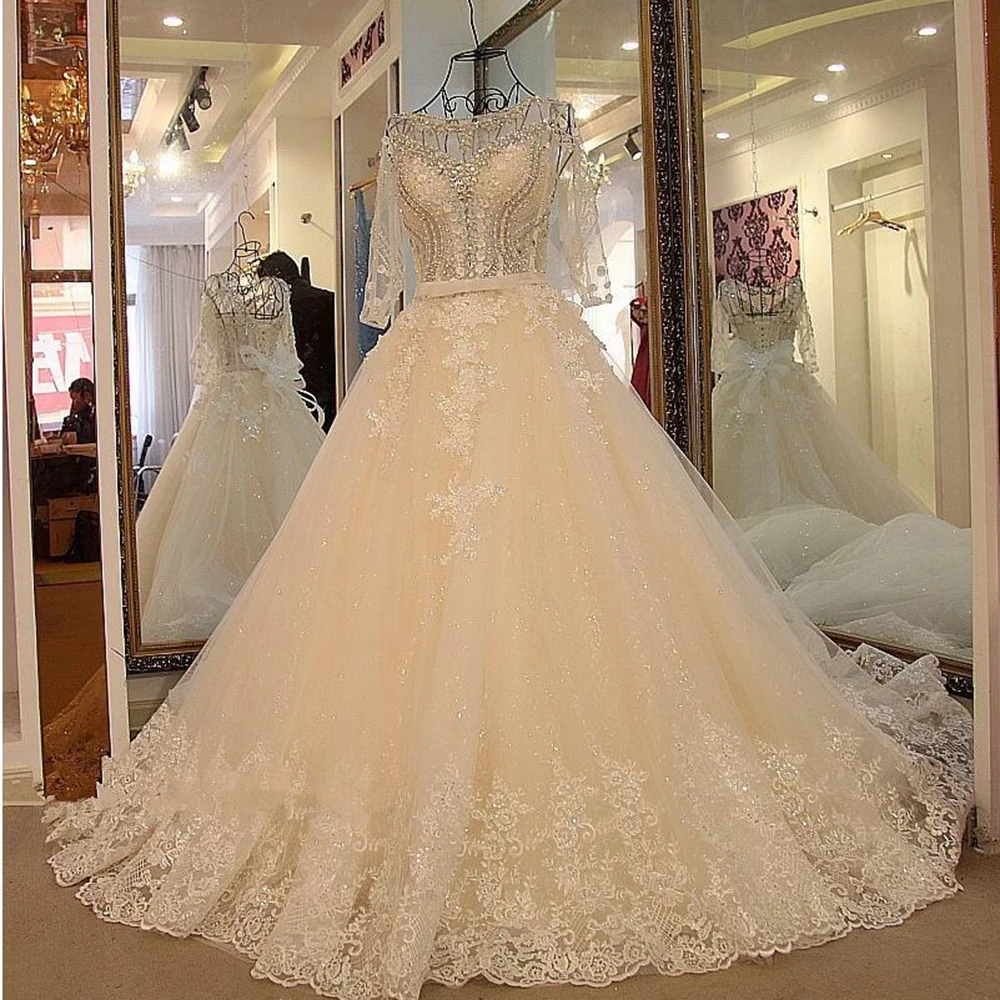 Exquisite Wedding Dresses Sparkly Crystals Rhinestone Beaded Scoop Neck Bridal Gowns Tailor-made Women Party Marriage Clothing