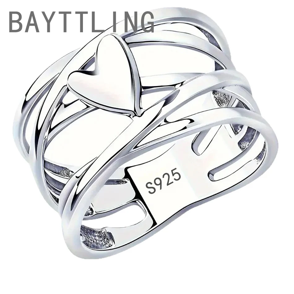 

1PC 925 Silver 6-11# Hollow Multi-layer Heart Ring For Fashion Women Charm Wedding Party Gift Jewelry Couple Accessories