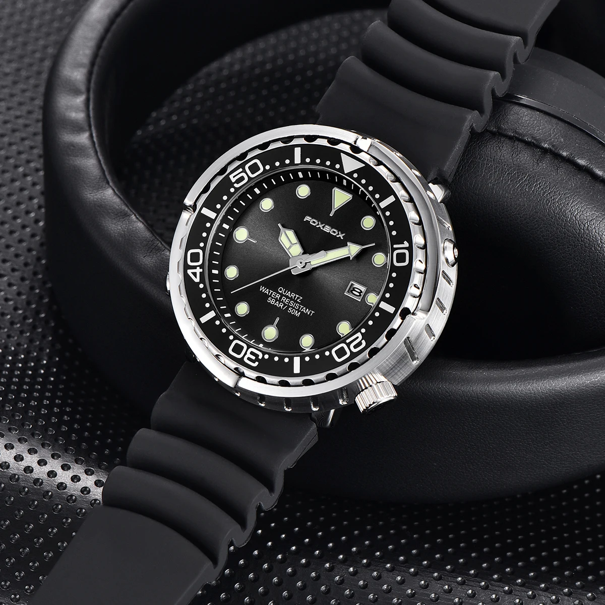 FOXBOX Outdoor Casual Man Watch Fashion Sport Silicone Belt Clock Waterproof Luminous Rotating Bezel Date Quartz Watches for Men