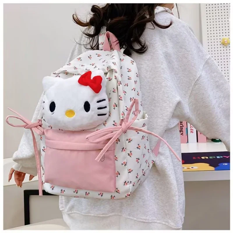 Sanrio hello kitty bonito e doce estudante mochila dos desenhos animados impressão leve e simples mochila de grande capacidade