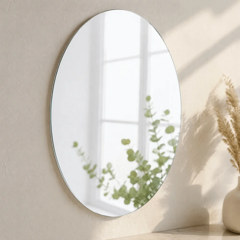 6.69×10.63in Acrylic Wall Mirror slivery Lightweight Oval Vanity Mirror Wall-Mounted Self-Adhesive Non-Glass Mirror Sheet