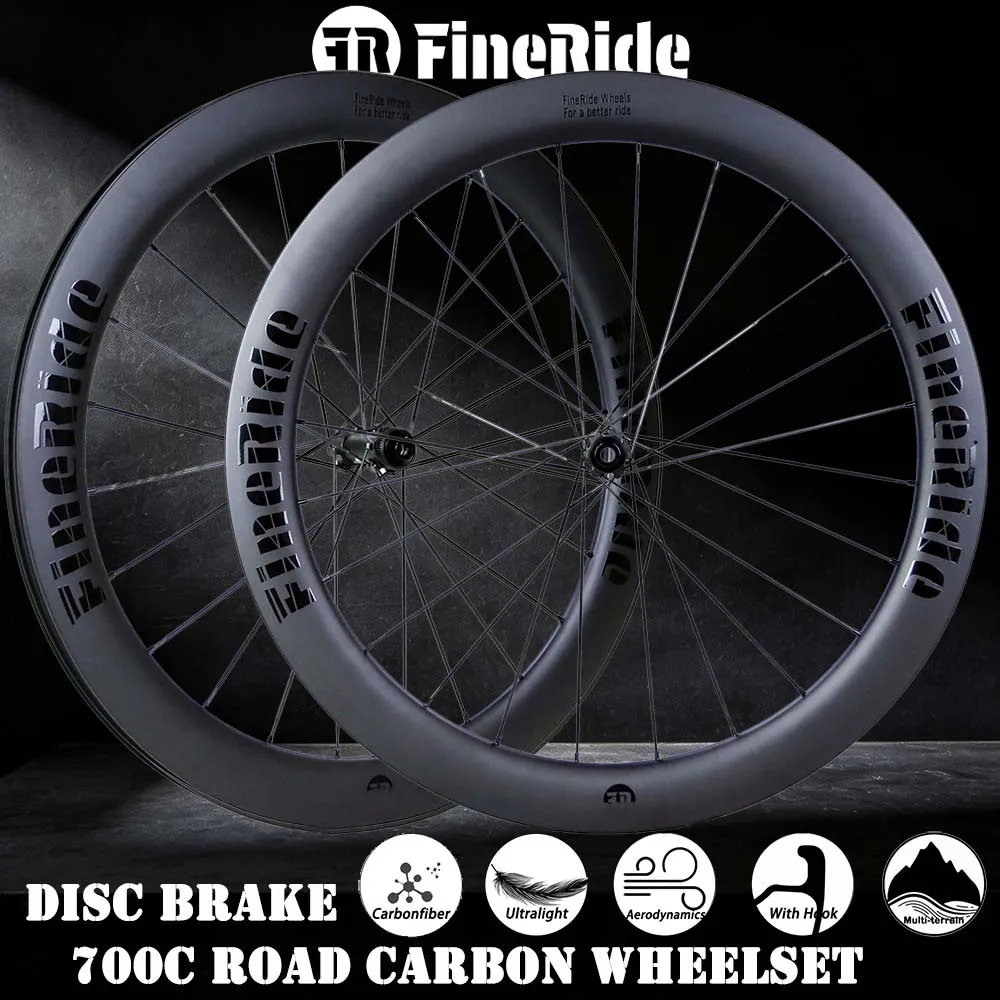 55mm Road Carbon Disc Brake Wheelset 700C 36T Ratchet Cruising Racing Bike Wheels Heavy Rider Gravel Climbing Carbon Fiber Rim
