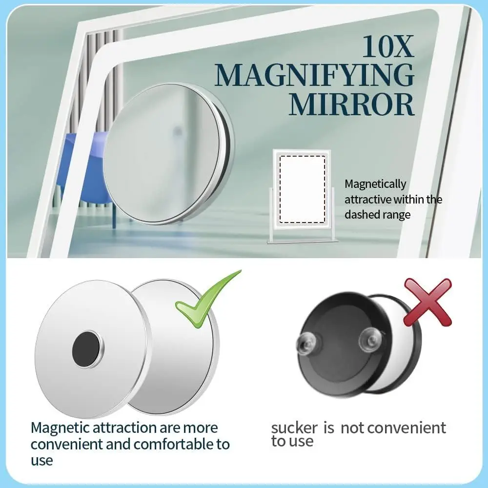 White 13.78 x 10.23 LED Lighted Vanity Mirror with 10X Magnifier and Touch Control for Desk or Dressing Room