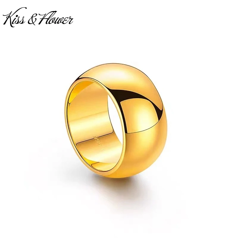 KISS&FLOWER 24KT Gold Shiny 12N Ring For Women Men Couple Lovers Fine Jewelry Wholesale Wedding Valentine\'s Day Party Gift RI192