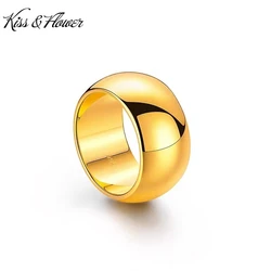 KISS&FLOWER 24KT Gold Shiny 12N Ring For Women Men Couple Lovers Fine Jewelry Wholesale Wedding Valentine's Day Party Gift RI192