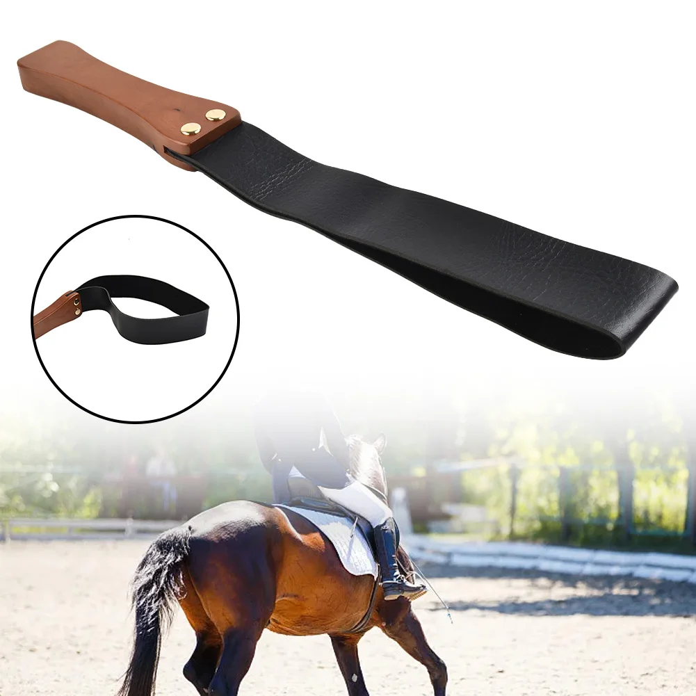 AntiSlip Wooden Handle Leather Paddle, Two Layers of PU Leather, Non Slip Solid Wood Handle, Suitable for Riding Crop for Horses